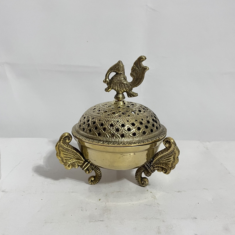 Premium Brass Loban Burner with Peacock Incense Holder
