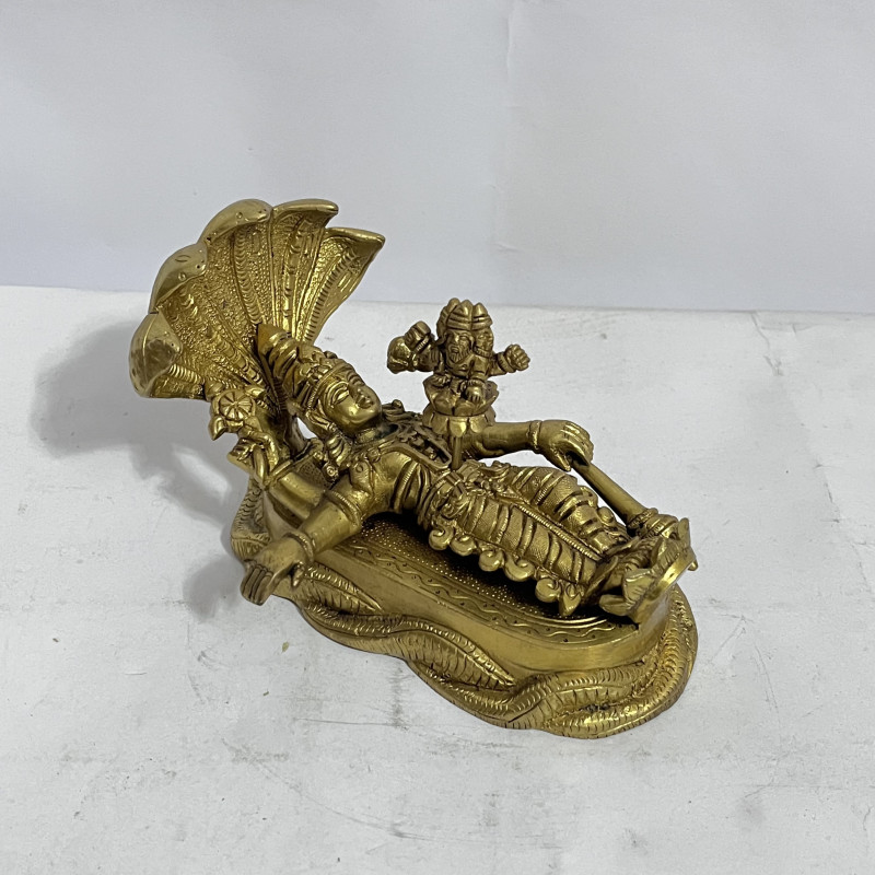 Brass Lord Vishnu Sleeping on Sheshnag Murti – 6 Inch | 1645 Gram