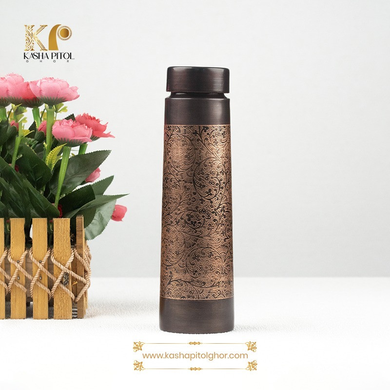 Pure Copper Water Bottle Antique Engraved Design