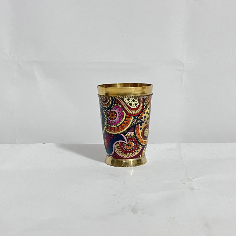 Pure Brass Meena Finish Glass for Drinking Water – 350 ml