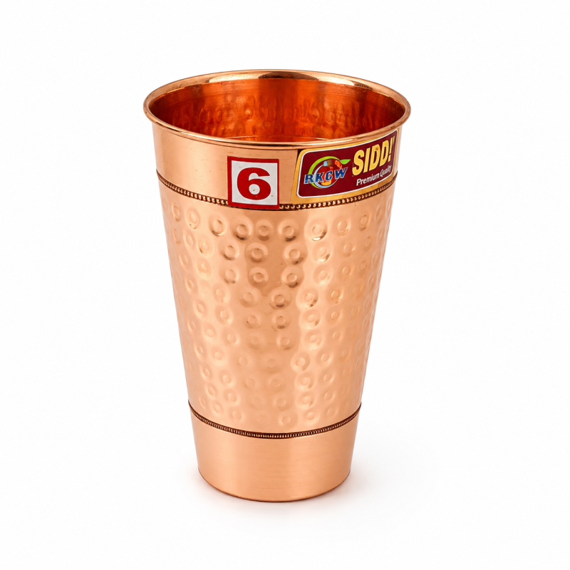 Hammered Pure Copper Water Drinking Glass - 600 ml