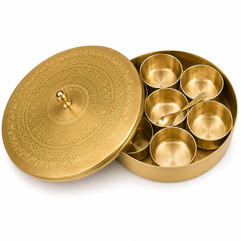 Premium Brass Masala Box – Traditional Design
