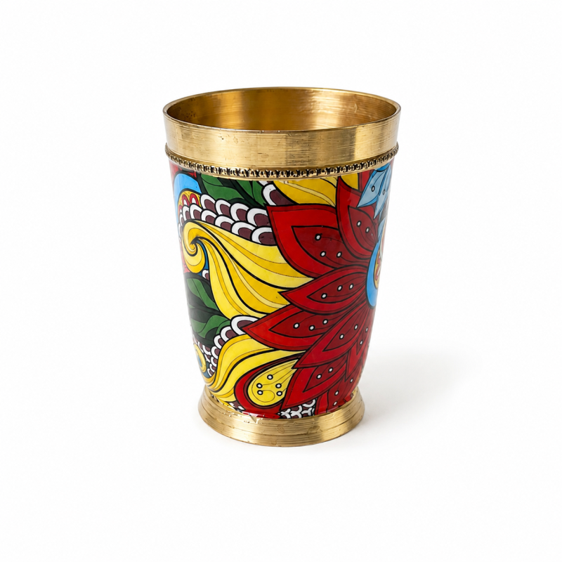 Pure Brass Meena Finish Glass for Drinking Water – 350 ml