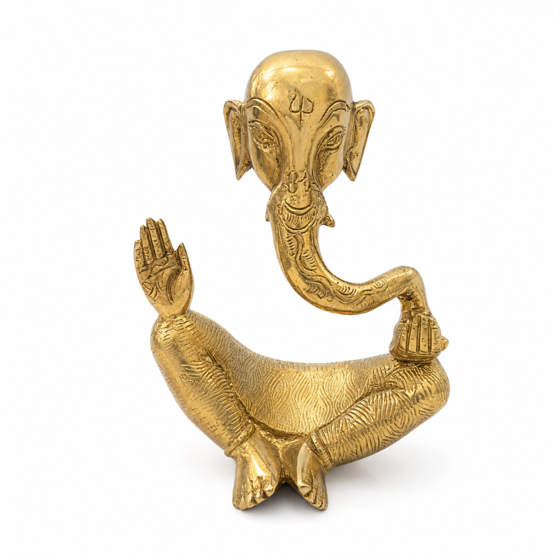 South Indian Brass Ganesha Idol - 7.5” - 2100 gm